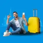 Traveler holding passport with UAE tourist visa stamp ready for travel