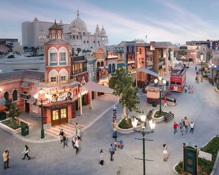 Visitors enjoying various rides and attractions at Dubai Parks and Resorts