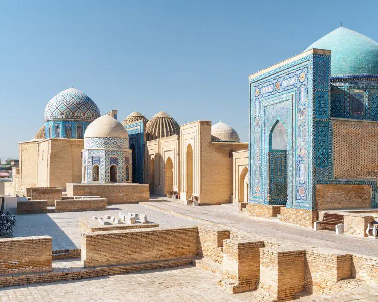 Historic Shah-i-Zinda complex with ancient Islamic architecture in Uzbekistan