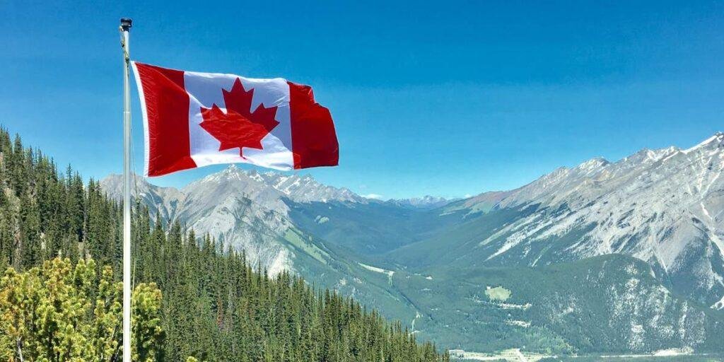 Canada flag in scenic