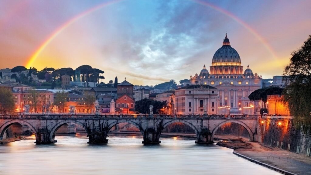 St.Peter's Bassilica and the Tiber River in Rome Italy